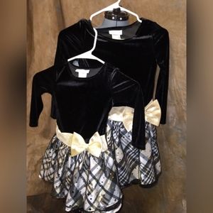 Girls Christmas Black gold and white holiday dress